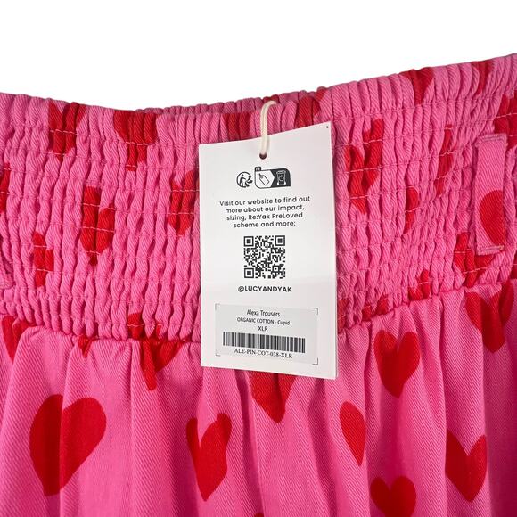 Lucy & Yak Pants Size XL NEW Alexa Trousers Organic Cotton All Over Heart Print - Picture 5 of 7